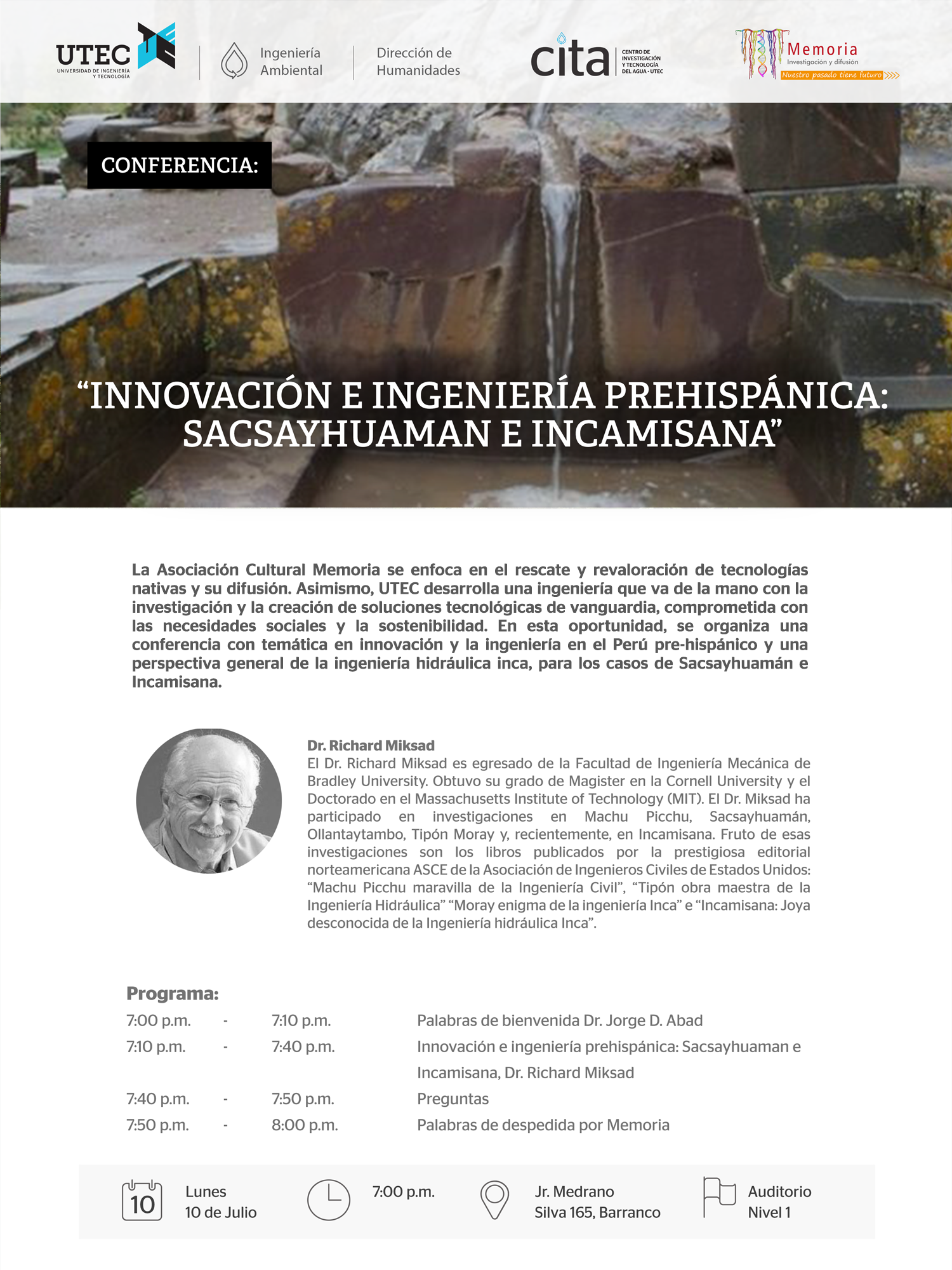 Conferencia: «Innovación e Ingeniería Prehispánica: Sacsayhuaman e Incamisama»